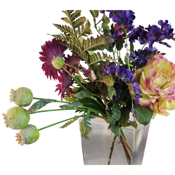 Artificial Wedding Bouquet Purple Lilies Yellow Roses Rustic Event Decor - Picture 10 of 10